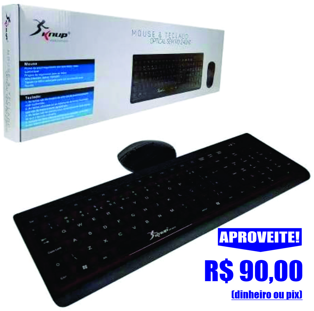 KIT TECLADO E MOUSE SEM FIO 2.4GHZ KP-2012 KNUP